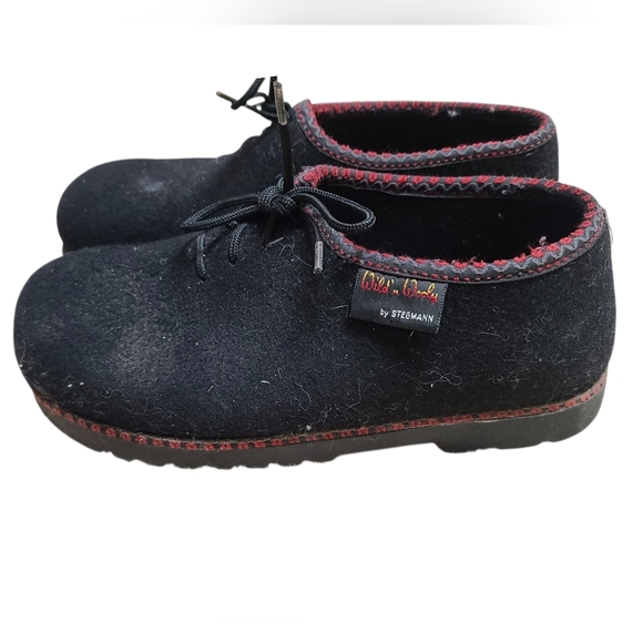 Wold N' Wooly By Stegmann Lace Up Black Felt Wool Clog Shoes Size 8 - Picture 1 of 10